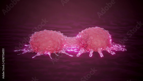 Conceptual 3D illustration of cancer cell duplication and tumor growth