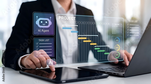 Business professional analyzing financial data on digital devices in office environment with graphs and charts