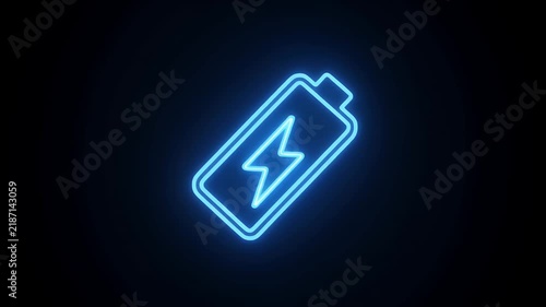Three blue neon battery icons on a black background.