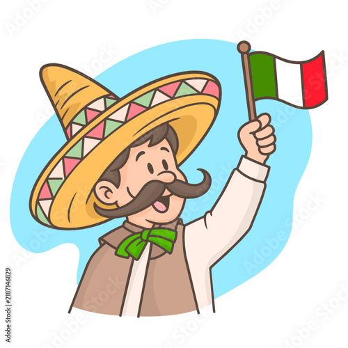 Man with a mustache and hat celebrating Mexican independence.