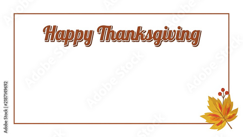 A festive happy thanksgiving greeting card template with elegant text and autumn maple leaves on white background