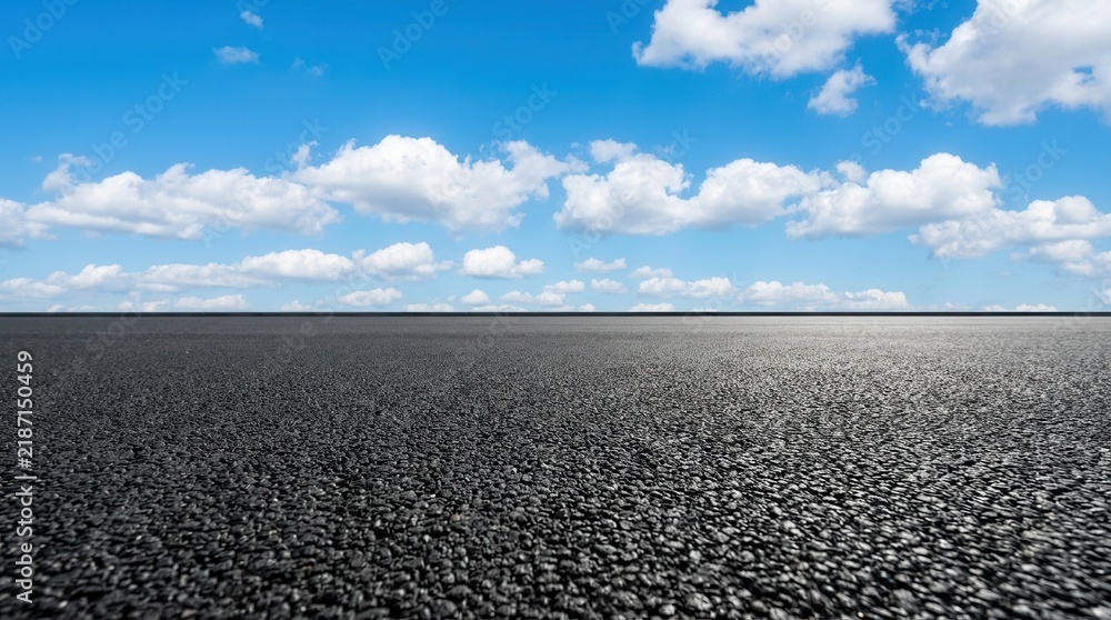 Obraz premium Modern equipment and technology product display background with black rough asphalt surface and blue sky