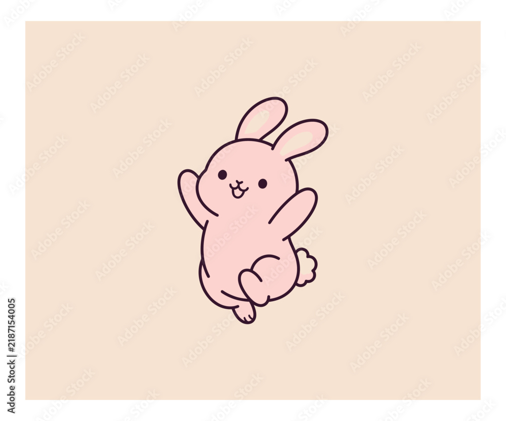Obraz premium Cute Pink Bunny Jumping Playfully Illustration In Minimalist Style For Childrens Digital Creative Media Projects