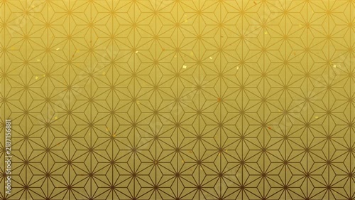 Gold Confetti Falling over Animated Japanese Asanoha Pattern Background, Seamless Loop