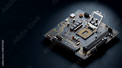 Illustrating the global semiconductor supply shortage 3D isometric rendering of circuit board with open processor socket highlights the hardware component crisis