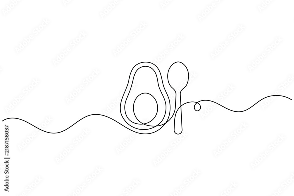 Fototapeta premium Avocado fruit one line art healthy food organic nutrition minimalist outline illustration
