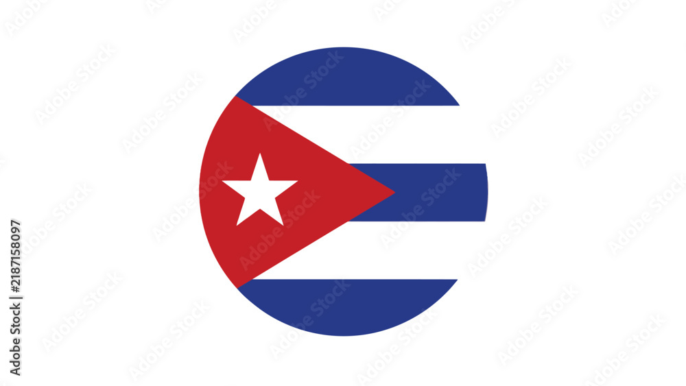 Obraz premium Circular vector graphic illustration of the national Cuban flag featuring vibrant red blue white colors