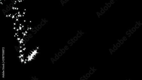 2D Animated glitter line stars with white sparkling particles, magical fairy dust trail and twinkling star bursts, elegant fantasy transition effect on black screen 4K and UHD video effect overlay