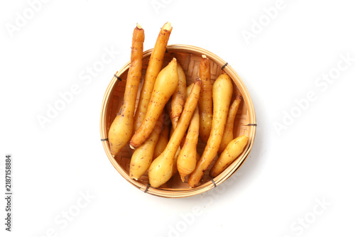 Fotografie Fresh fingerroot on a white background.