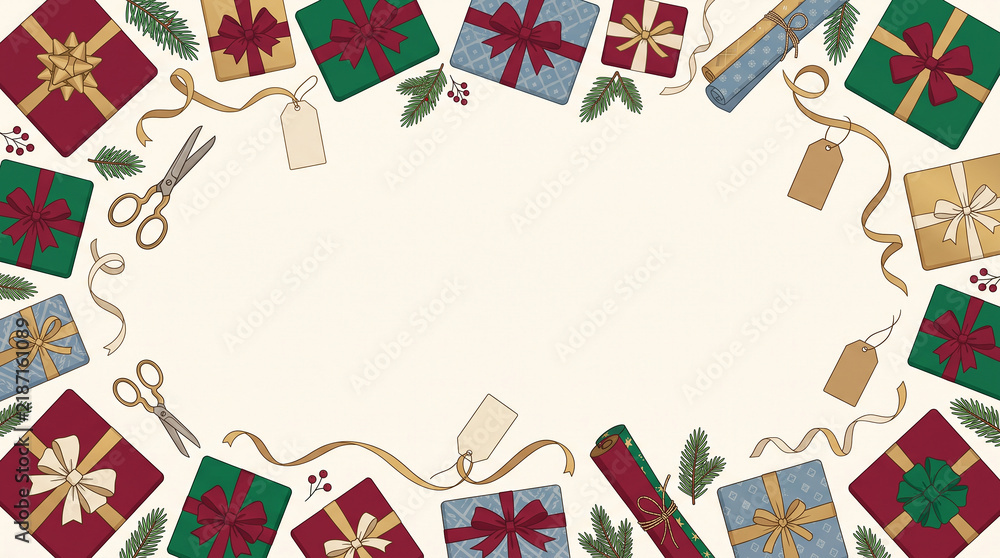 Fototapeta premium Gift wrapping decorative border illustration