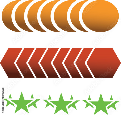 Abstract design elements with circular shapes chevron arrows and stars