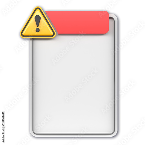 3D Warning Sign with Blank Notification Board Isolated