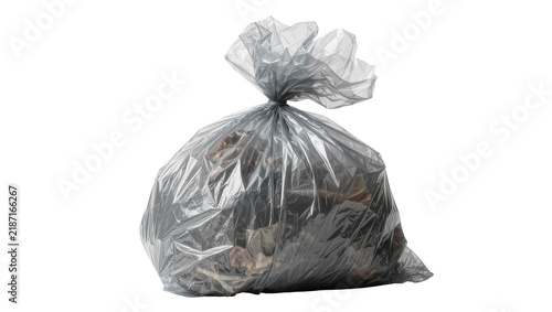 Konstfotografi Full gray plastic trash bag tied at the top, isolated on transparent background