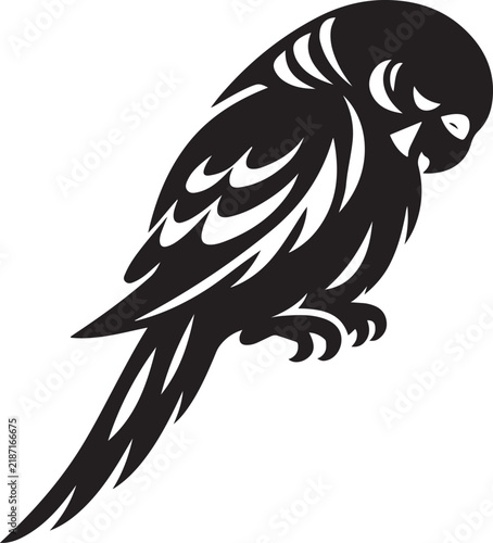 Black and white budgerigar line art vector illustration isolated on a white background