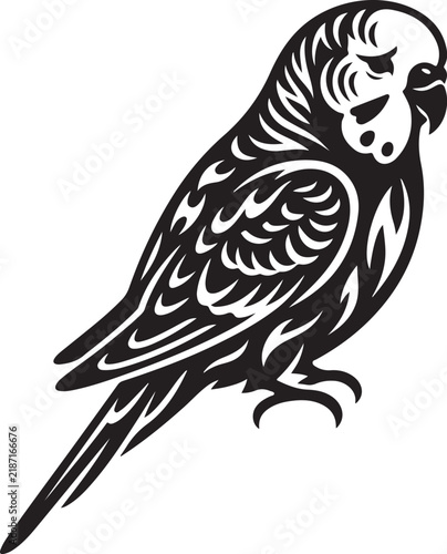 Stylized Budgerigar Bird Silhouette Vector Illustration Isolated on White Background
