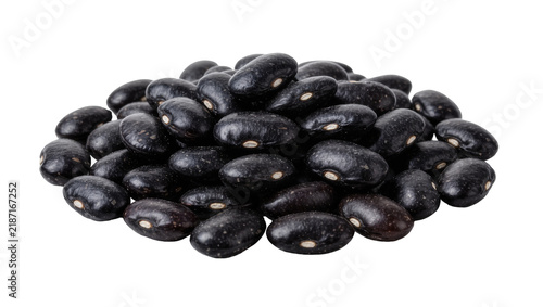 Pile of dark black beans with white hilum, isolated on transparent background