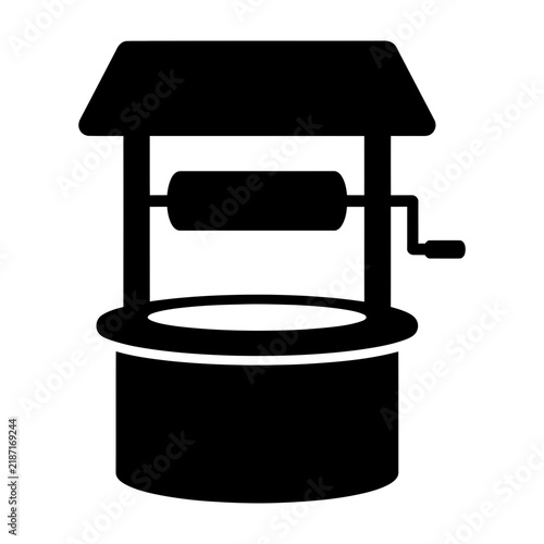 Black silhouette of a traditional water well with roof