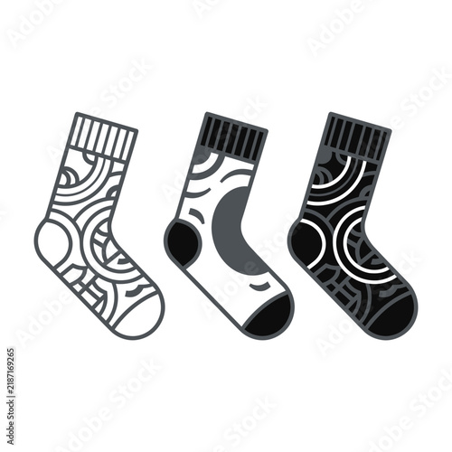 Set of patterned socks with abstract designs in black and white