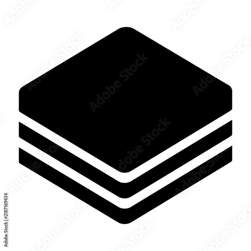 Stack of black layered squares icon on white background