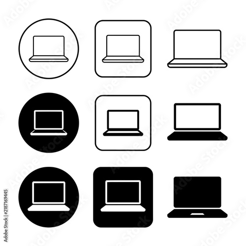 Laptop Computer Icon Set Black And White Collection Round Square Shapes