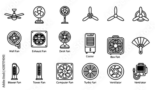 Fan icon set ventilator propeller cooler vector collection isolated white