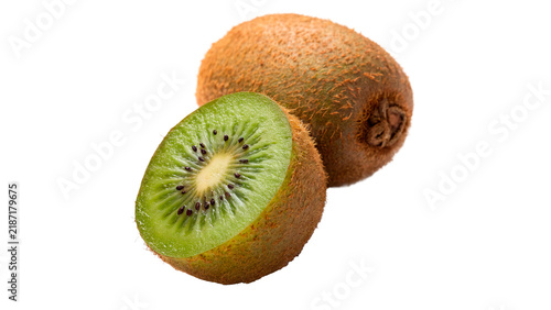 Принти на полотні Fresh organic kiwi fruit whole and cut in half showing detailed core