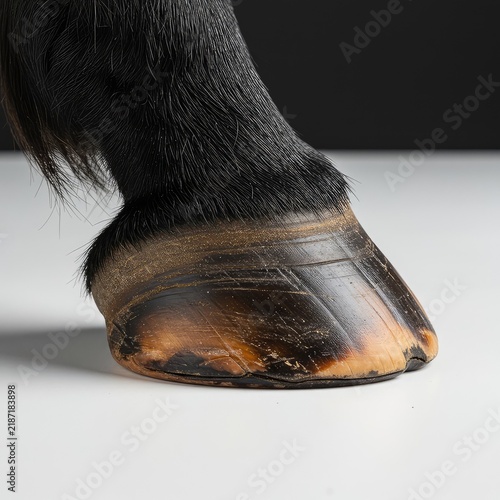 Detailed view of a healthy equine hoof resting flat on a clean white surface. Perfect isolation for veterinary or educational use ,detailed ,simple ,frog