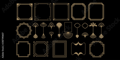 Gold art deco frame and border set vector illustration for vintage label, luxury invitation, geometric border, and retro certificate