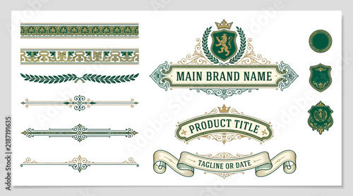 Vintage Ornamental Design Elements, Labels, Borders, Banners - Isolated