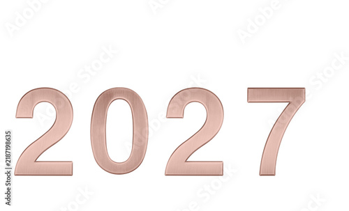 Bronze 2027 number digits isolated on white background. Clean metallic graphic design asset for business planning, calendar cover, corporate banner, and flyer layout