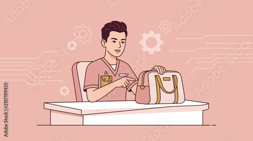 Young Doctor Shows Medical Bag Isolated on Transparent Background