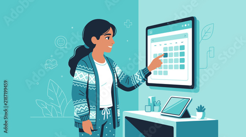 Woman using digital calendar on tablet, planning and organizing tasks