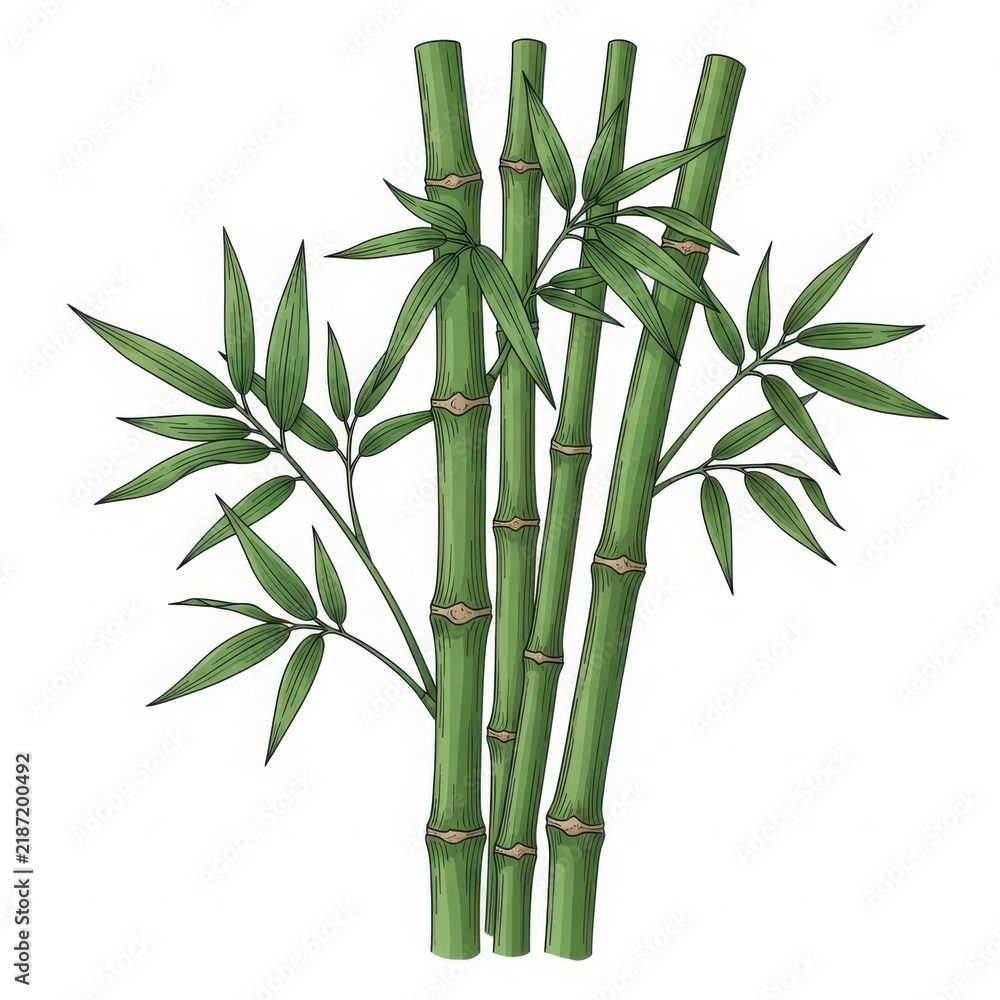 Obraz premium Green bamboo plants growing isolated on white background