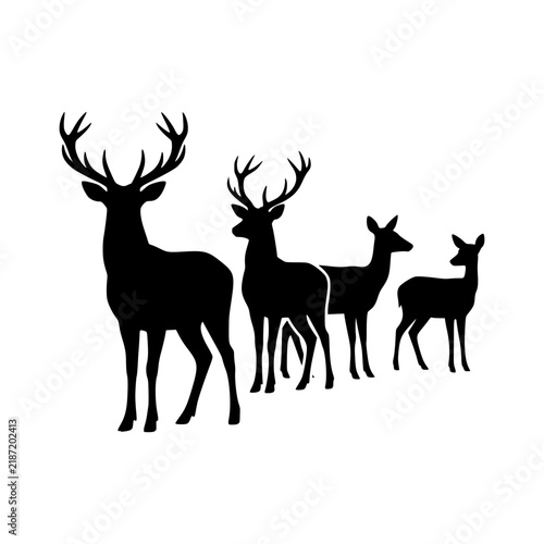 Deer family standing silhouette illustration, Deer family silhouette illustration