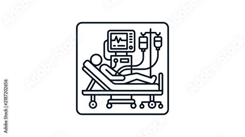 Hospital Patient On Ventilator, Medical Equipment Icon On Transparent Background