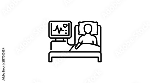 Hospital patient with heart monitor icon, isolated on transparent background.