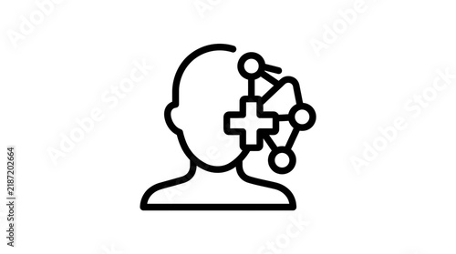 Human Head Icon with Neural Network and Cross Symbol Isolated