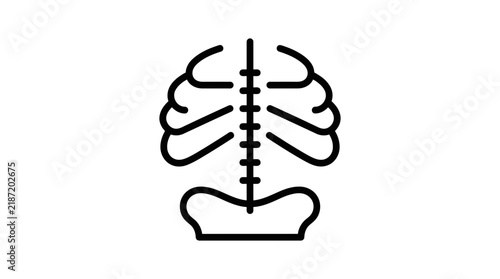 Human Rib Cage and Spine Icon, Minimalist Line Art