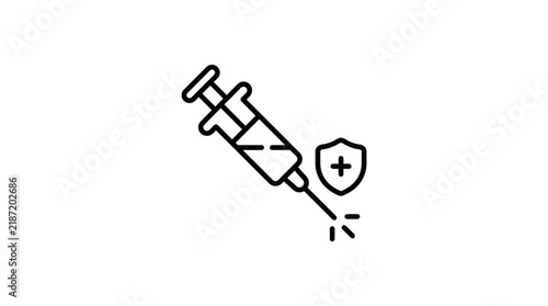 Injection Syringe and Shield Icon - Medical Protection Concept, Isolated