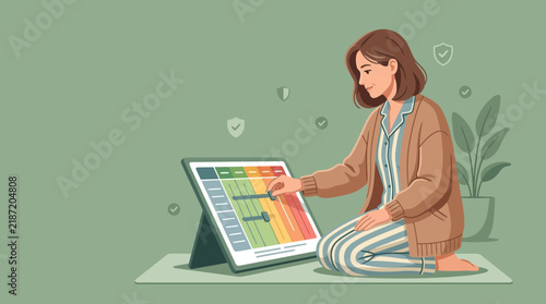 Woman Adjusting Slider on Digital Dashboard, Isolated