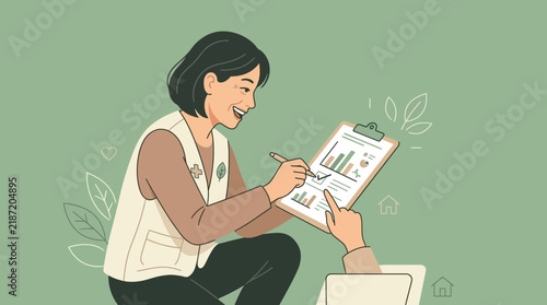 Woman Analyzing Data on Clipboard, Business Meeting, Marketing Research