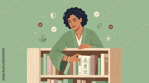 Woman Arranging Books on Shelf, Healthy Lifestyle Concepts