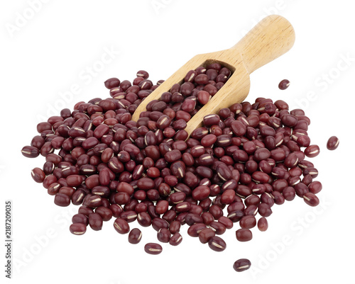 Azuki beans or red beans in wooden spoon on transparent png