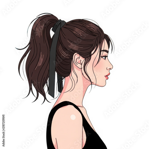Young woman with braided hair looking sideways in profile