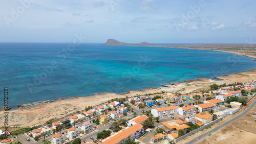 Vista aerea Murdeira e Monte Leão, Isola di Sal, Capo Verde