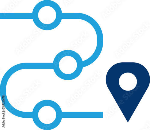 Blue path icon with circular waypoints and location map pin marker