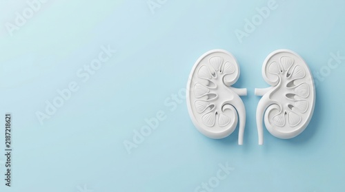 Chronic kidney disease and kidney stones illustration with a human kidneys decorative model on pastel blue