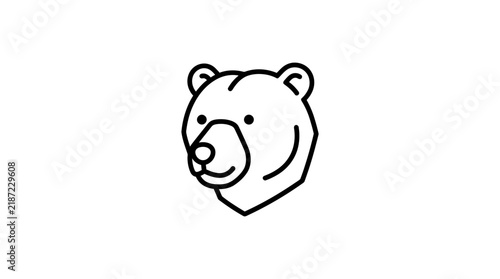 Minimalist line art illustration of a bear's head in black and white, depicting a simple animal icon or logo design.