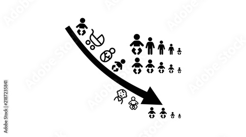 Foto Population Decline Concept Iconography: Falling Birth Rate and Aging Society