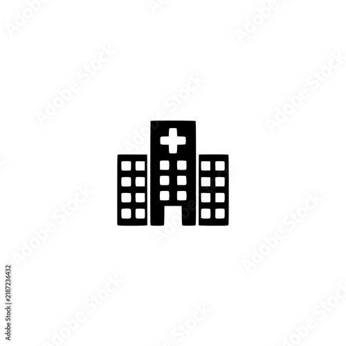Hospital building icon. Solid black glyph of a hospital for medical care and clinic.